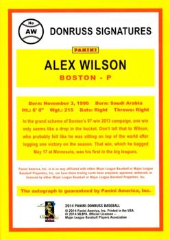 2014 Donruss - Donruss Signatures #AW Alex Wilson Back