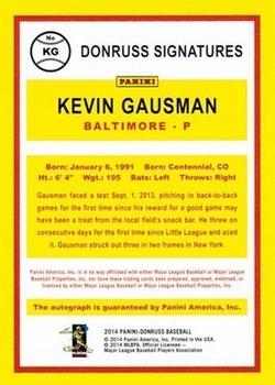 2014 Donruss - Donruss Signatures #KG Kevin Gausman Back