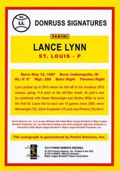 2014 Donruss - Donruss Signatures #LL Lance Lynn Back