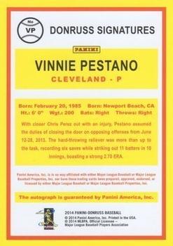 2014 Donruss - Donruss Signatures #VP Vinnie Pestano Back