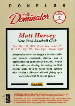 2014 Donruss - Elite Dominator Series 1 #6 Matt Harvey Back