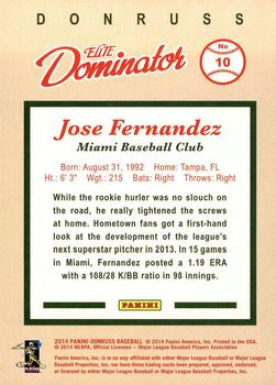 2014 Donruss - Elite Dominator Series 1 #10 Jose Fernandez Back