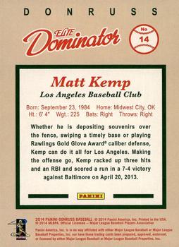 2014 Donruss - Elite Dominator Series 1 #14 Matt Kemp Back