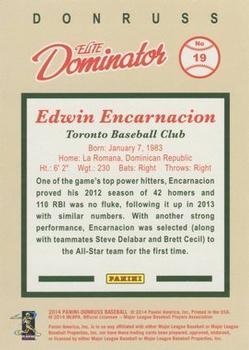 2014 Donruss - Elite Dominator Series 1 #19 Edwin Encarnacion Back