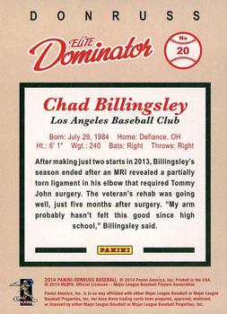 2014 Donruss - Elite Dominator Series 1 #20 Chad Billingsley Back