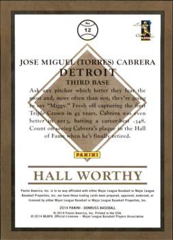 2014 Donruss - Hall Worthy #12 Miguel Cabrera Back