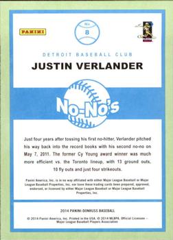 2014 Donruss - No-No's #8 Justin Verlander Back