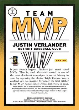 2014 Donruss - Team MVPs #3 Justin Verlander Back