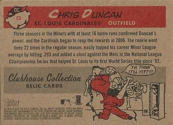 2007 Topps Heritage - Clubhouse Collection Relics #CC-CD Chris Duncan Back
