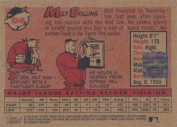 2007 Topps Heritage - Real One Autographs #ROA-MB Milt Bolling Back