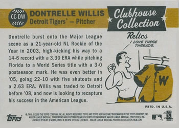 2009 Topps Heritage - Clubhouse Collection Relics #CC-DW Dontrelle Willis Back