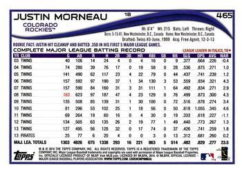 2014 Topps - Purple #465 Justin Morneau Back