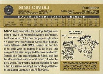 2011 Ronnie Joyner Commemorative 1957 Brooklyn Dodgers #2 Gino Cimoli Back