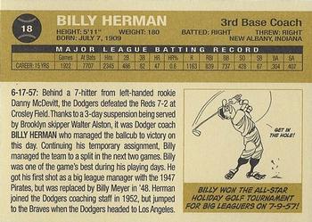 2011 Ronnie Joyner Commemorative 1957 Brooklyn Dodgers #18 Billy Herman Back