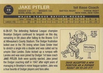 2011 Ronnie Joyner Commemorative 1957 Brooklyn Dodgers #19 Jake Pitler Back