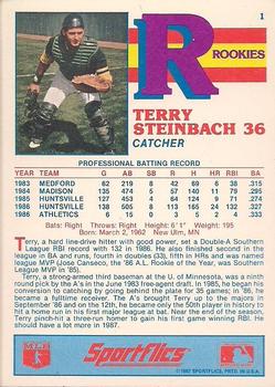 1987 Sportflics Team Preview - Rookie Packs #1 Terry Steinbach Back