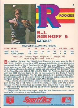 1987 Sportflics Team Preview - Rookie Packs #6 B.J. Surhoff Back