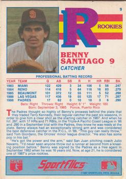 1987 Sportflics Team Preview - Rookie Packs #9 Benny Santiago Back