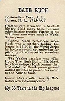1950 Connie Mack Book Promo #NNO Babe Ruth Back