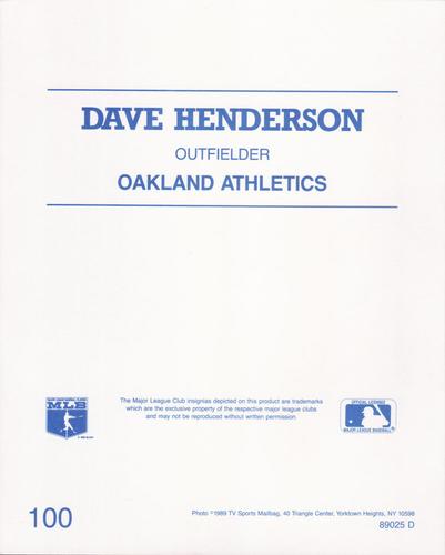 1989 TV Sports Mailbag #100 Dave Henderson Back