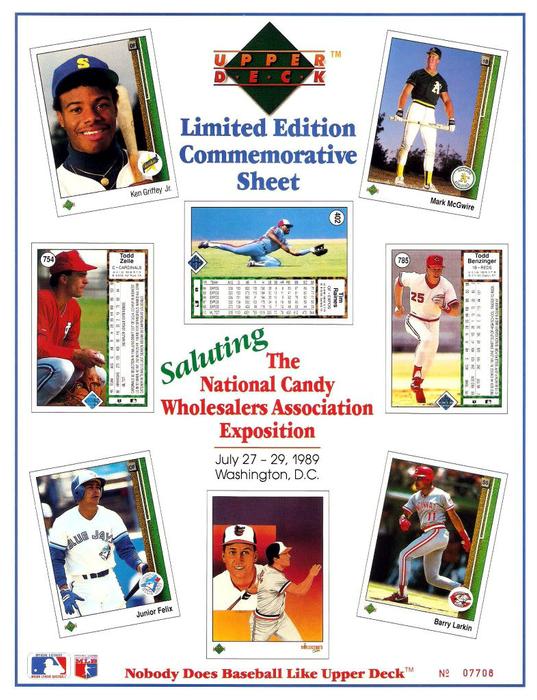 1989 Upper Deck Limited Edition Commemorative Sheets #NNO Todd Zeile / Cal Ripken Jr. / Tim Raines / Mark McGwire / Barry Larkin / Ken Griffey Jr. / Junior Felix / Todd Benzinger Front