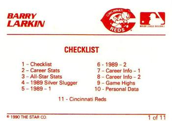 1990 Star Barry Larkin #1 Barry Larkin Back