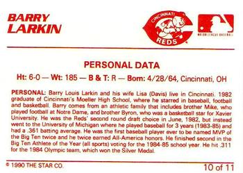 1990 Star Barry Larkin #10 Barry Larkin Back