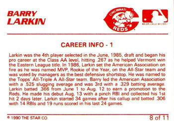 1990 Star Barry Larkin / Bo Jackson #8 Barry Larkin Back