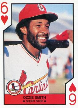 1990 U.S. Playing Card Co. Major League All-Stars Playing Cards - Silver Edge #6♥ Ozzie Smith Front