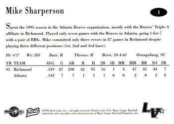 1996 Best Las Vegas Stars #1 Mike Sharperson Back