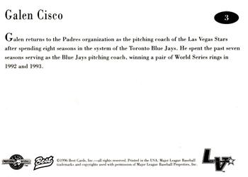 1996 Best Las Vegas Stars #3 Galen Cisco Back
