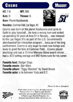 2001 Multi-Ad Las Vegas 51s #1 Cosmo Back