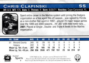 2002 MultiAd Las Vegas 51s #9 Chris Clapinski Back