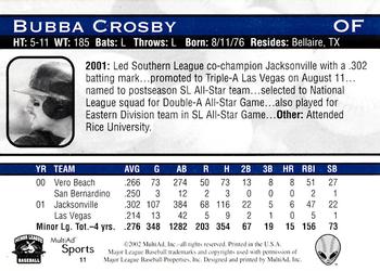 2002 MultiAd Las Vegas 51s #11 Bubba Crosby Back