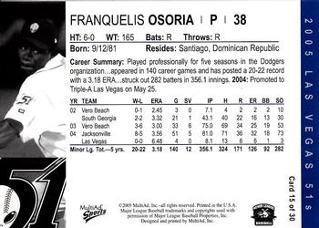 2005 MultiAd Las Vegas 51s #15 Franquelis Osoria Back