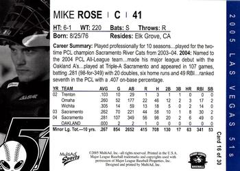 2005 MultiAd Las Vegas 51s #16 Mike Rose Back