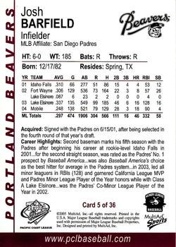 2005 MultiAd Pacific Coast League Top Prospects #5 Josh Barfield Back