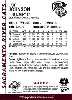 2005 MultiAd Pacific Coast League Top Prospects #17 Dan Johnson Back