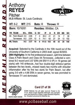 2005 MultiAd Pacific Coast League Top Prospects #27 Anthony Reyes Back