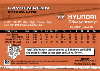 2006 Grandstand Hyundai Triple-A Legends - Series 1 #NNO Hayden Penn Back