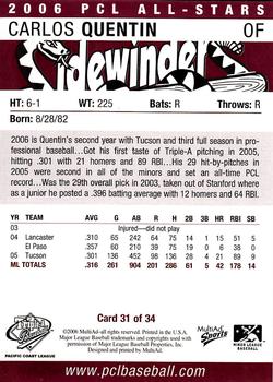 2006 MultiAd Pacific Coast League Top Prospects #31 Carlos Quentin Back