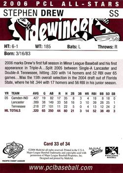 2006 MultiAd Pacific Coast League Top Prospects #33 Stephen Drew Back