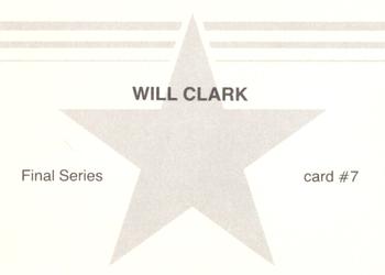 1988 Final Series Black Border (unlicensed) #7 Will Clark Back