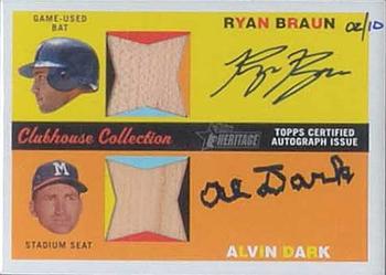 2009 Topps Heritage - Clubhouse Collection Relics Dual Autographs #CCDAR-BD Ryan Braun / Alvin Dark Front