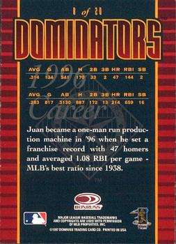 1997 Donruss - Dominators #8 Juan Gonzalez Back