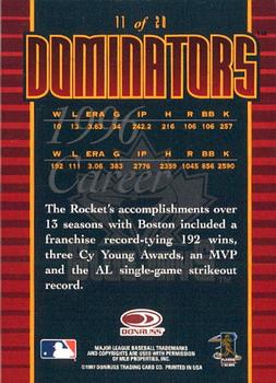 1997 Donruss - Dominators #11 Roger Clemens Back