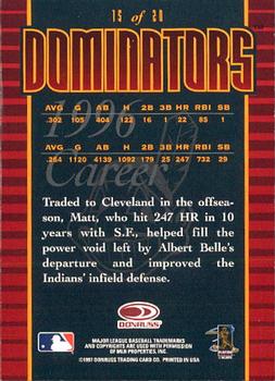 1997 Donruss - Dominators #15 Matt Williams Back
