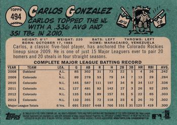 2014 Topps Heritage - Red Border #494 Carlos Gonzalez Back