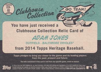 2014 Topps Heritage - Clubhouse Collection Relics #CCR-AJ Adam Jones Back
