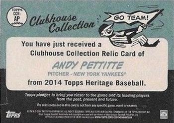 2014 Topps Heritage - Clubhouse Collection Relics #CCR-AP Andy Pettitte Back